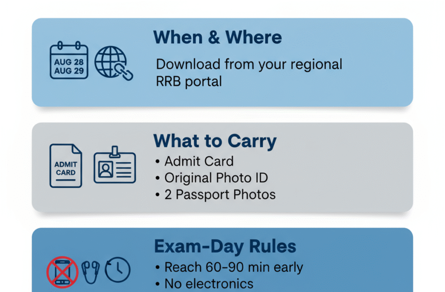 Download your RRB NTPC Admit Card 2025 now, verify details, and carry valid ID + 2 photos to the exam center.