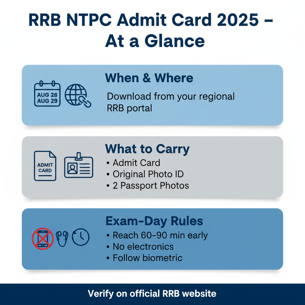 Download your RRB NTPC Admit Card 2025 now, verify details, and carry valid ID + 2 photos to the exam center.
